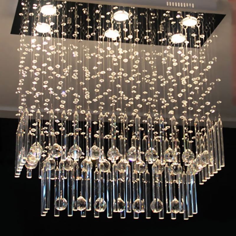 Clear Crystal Cascade Flush Light Simple 6 Lights Nickel Close to Ceiling Lighting Fixture for Restaurant Clearhalo 'Ceiling Lights' 'Close To Ceiling Lights' 'Close to ceiling' 'Flush mount' Lighting' 1933607