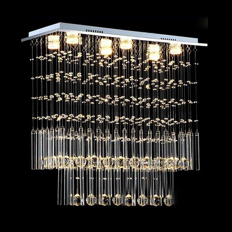 Clear Crystal Cascade Flush Light Simple 6 Lights Nickel Close to Ceiling Lighting Fixture for Restaurant Clearhalo 'Ceiling Lights' 'Close To Ceiling Lights' 'Close to ceiling' 'Flush mount' Lighting' 1933610