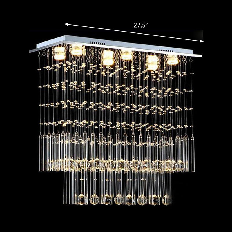 Clear Crystal Cascade Flush Light Simple 6 Lights Nickel Close to Ceiling Lighting Fixture for Restaurant Clearhalo 'Ceiling Lights' 'Close To Ceiling Lights' 'Close to ceiling' 'Flush mount' Lighting' 1933611