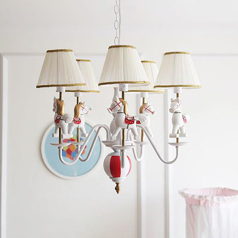 5 Lights Horse Pendant Lamp Contemporary Metal Chandelier for Baby Bedroom White Clearhalo 'Ceiling Lights' 'Chandeliers' Lighting' options 193361_0eb15804-f3dc-432c-b9cb-75b19ba5f071