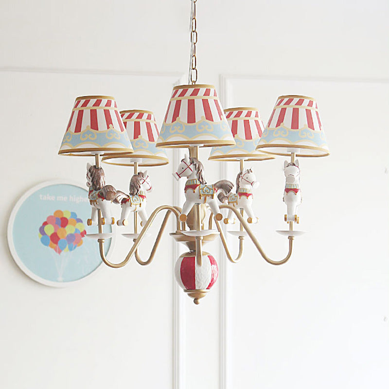 5 Lights Horse Pendant Lamp Contemporary Metal Chandelier for Baby Bedroom Clearhalo 'Ceiling Lights' 'Chandeliers' Lighting' options 193366