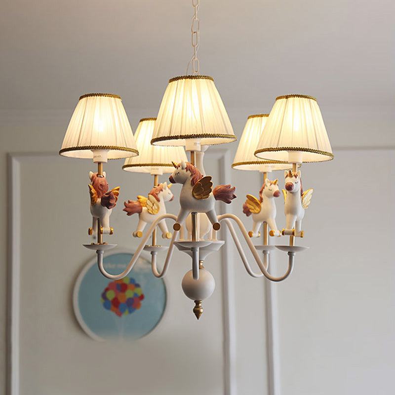 Kids White Pendant Light Unicorn 5 Bulbs Metal Chandelier with Fabric Shade for Girls Bedroom White Clearhalo 'Ceiling Lights' 'Chandeliers' Lighting' options 193369_89419788-a8d2-4af8-94a3-94b1a6098774