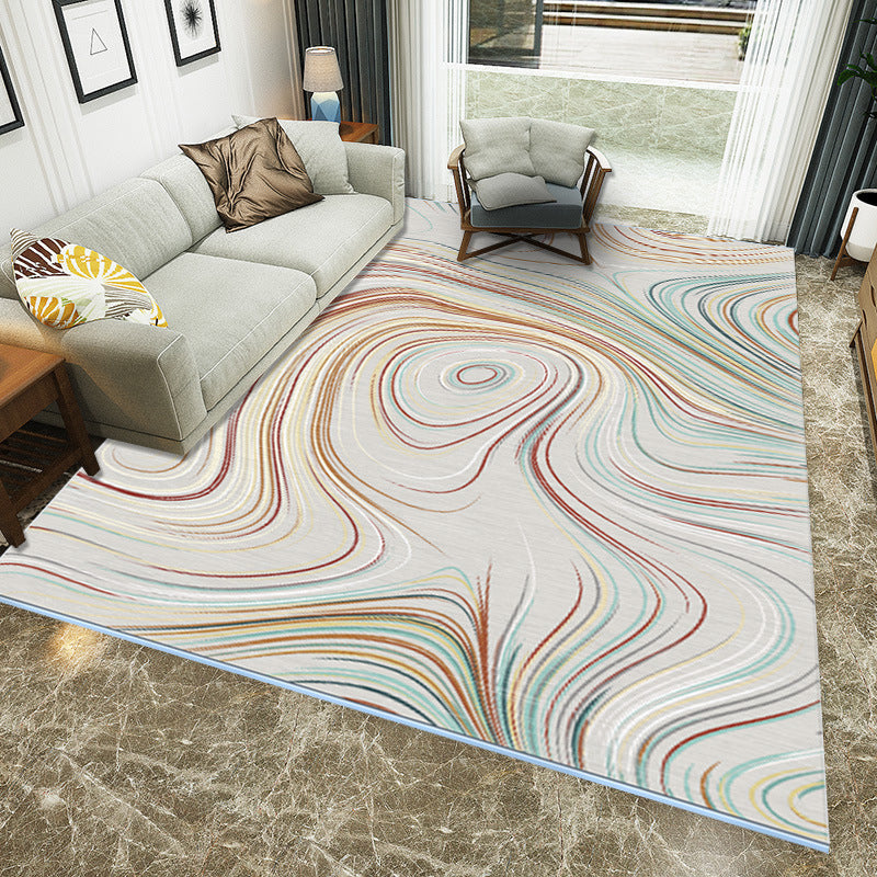 Modern Living Room Rug in Ivory and Blue Abstract Lines Print Rug Polyester Pet Friendly Area Rug Beige Clearhalo 'Area Rug' 'Modern' 'Rugs' Rug' 1933716