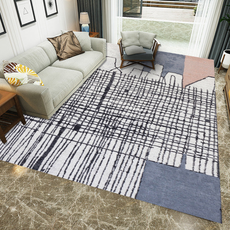 Modern Living Room Rug in Ivory and Blue Abstract Lines Print Rug Polyester Pet Friendly Area Rug Blue Clearhalo 'Area Rug' 'Modern' 'Rugs' Rug' 1933722