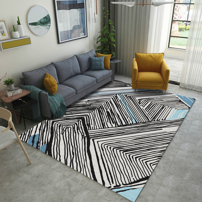 Contemporary Modern Rug in Black and Brown Abstract Line Pattern Rug Polyester Washable Carpet for Home Decoration Black Clearhalo 'Area Rug' 'Modern' 'Rugs' Rug' 1933723