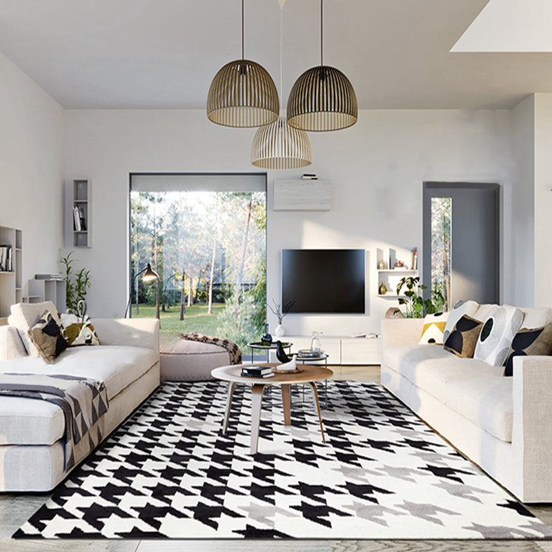 Modernist Houndstooth Pattern Rug White and Black Polyester Rug Non-Slip Pet Friendly Washable Are Rug for Bedroom White Clearhalo 'Area Rug' 'Modern' 'Rugs' Rug' 1933781