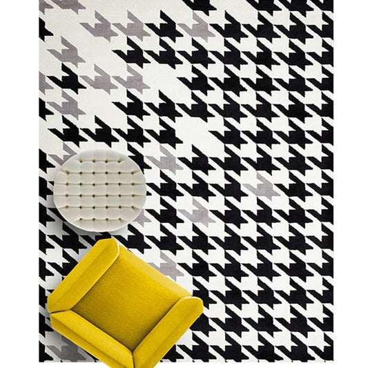 Modernist Houndstooth Pattern Rug White and Black Polyester Rug Non-Slip Pet Friendly Washable Are Rug for Bedroom Clearhalo 'Area Rug' 'Modern' 'Rugs' Rug' 1933782