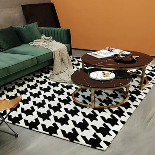 Modernist Houndstooth Pattern Rug White and Black Polyester Rug Non-Slip Pet Friendly Washable Are Rug for Bedroom Black Clearhalo 'Area Rug' 'Modern' 'Rugs' Rug' 1933785