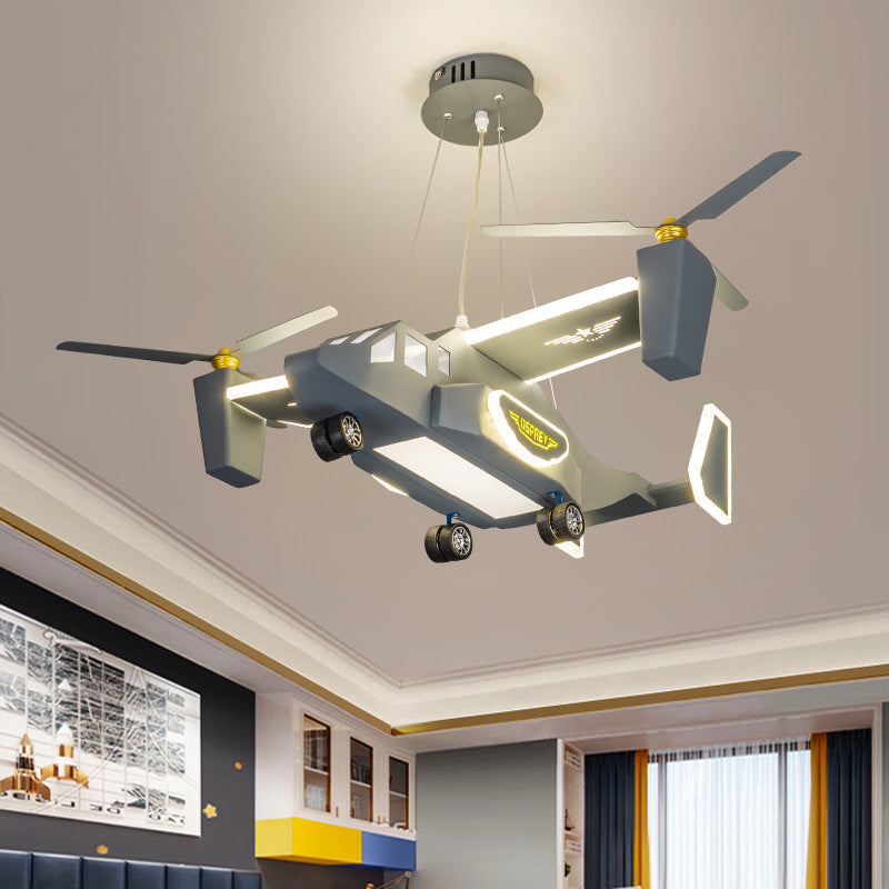 Helicopter Figure Chandelier Lighting Cartoon Style Metal LED Boy Room Ceiling Pendant Light in Grey Clearhalo 'Ceiling Lights' 'Chandeliers' Lighting' options 1933791