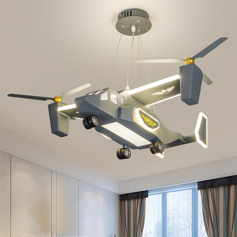 Helicopter Figure Chandelier Lighting Cartoon Style Metal LED Boy Room Ceiling Pendant Light in Grey Clearhalo 'Ceiling Lights' 'Chandeliers' Lighting' options 1933792