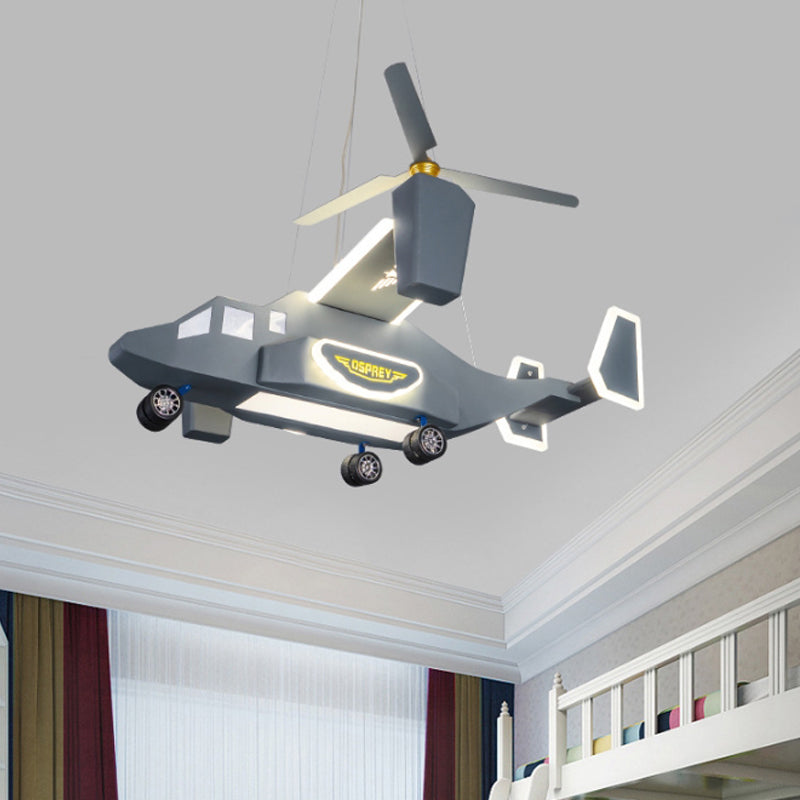 Helicopter Figure Chandelier Lighting Cartoon Style Metal LED Boy Room Ceiling Pendant Light in Grey Clearhalo 'Ceiling Lights' 'Chandeliers' Lighting' options 1933793