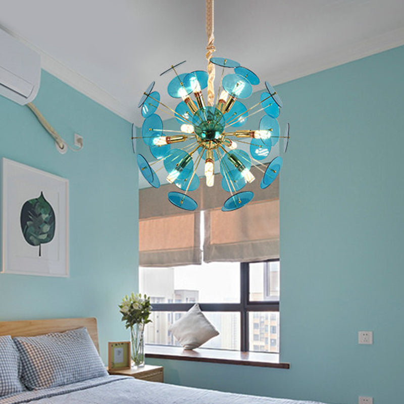 Sputnik Bedroom Ceiling Chandelier Metal 12-Bulb Modernist Hanging Ceiling Light in Grey/White/Blue Blue Clearhalo 'Ceiling Lights' 'Chandeliers' Lighting' options 1933796_0639e095-53b7-4106-92b7-3ccddf8089fb