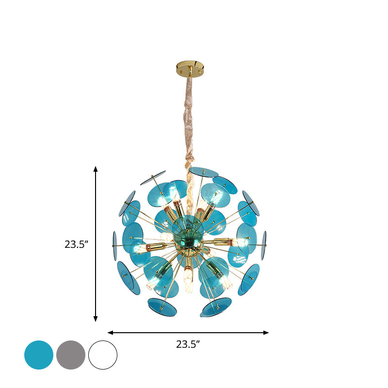 Sputnik Bedroom Ceiling Chandelier Metal 12-Bulb Modernist Hanging Ceiling Light in Grey/White/Blue Clearhalo 'Ceiling Lights' 'Chandeliers' Lighting' options 1933799