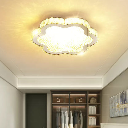 Modern Style Petal Flush Ceiling Light Clear Crystal LED Porch Lighting Fixture in Stainless-Steel Stainless-Steel Clearhalo 'Ceiling Lights' 'Close To Ceiling Lights' 'Close to ceiling' 'Flush mount' Lighting' 1933807