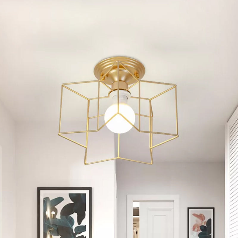 Metallic Star Frame Flush Mount Lamp Modernist 1 Light Close to Ceiling Light in Black/Gold Gold Clearhalo 'Ceiling Lights' 'Close To Ceiling Lights' 'Close to ceiling' 'Flush mount' Lighting' 1933835