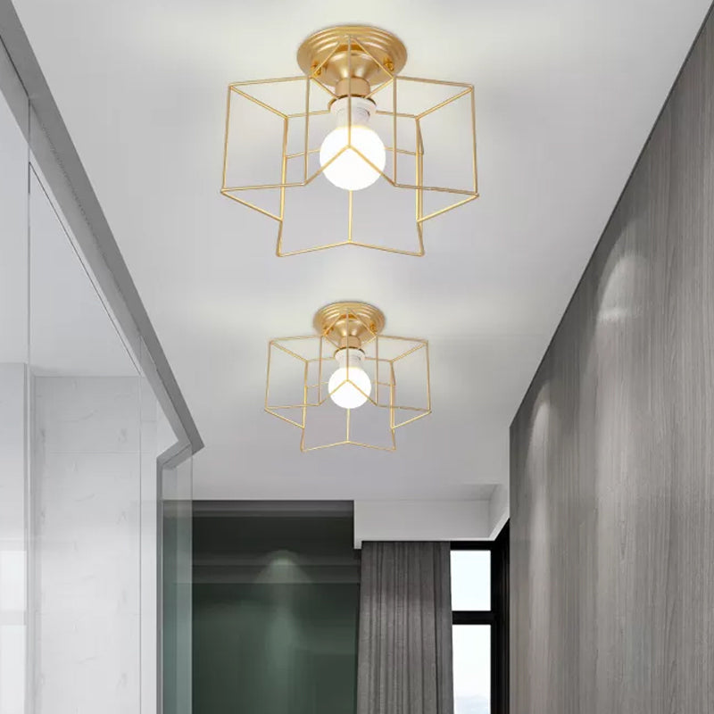 Metallic Star Frame Flush Mount Lamp Modernist 1 Light Close to Ceiling Light in Black/Gold Clearhalo 'Ceiling Lights' 'Close To Ceiling Lights' 'Close to ceiling' 'Flush mount' Lighting' 1933836