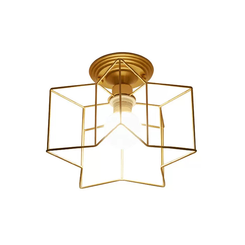 Metallic Star Frame Flush Mount Lamp Modernist 1 Light Close to Ceiling Light in Black/Gold Clearhalo 'Ceiling Lights' 'Close To Ceiling Lights' 'Close to ceiling' 'Flush mount' Lighting' 1933837