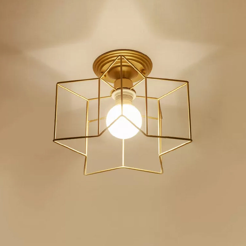 Metallic Star Frame Flush Mount Lamp Modernist 1 Light Close to Ceiling Light in Black/Gold Clearhalo 'Ceiling Lights' 'Close To Ceiling Lights' 'Close to ceiling' 'Flush mount' Lighting' 1933838