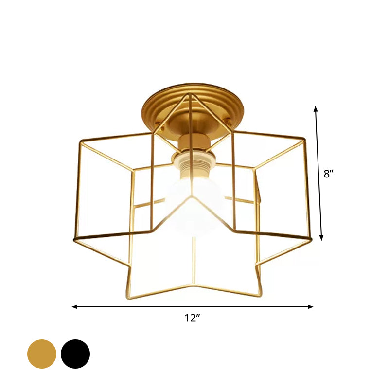 Metallic Star Frame Flush Mount Lamp Modernist 1 Light Close to Ceiling Light in Black/Gold Clearhalo 'Ceiling Lights' 'Close To Ceiling Lights' 'Close to ceiling' 'Flush mount' Lighting' 1933839