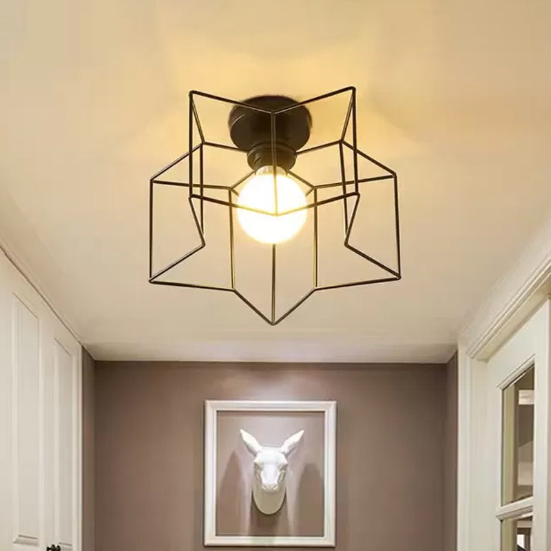 Metallic Star Frame Flush Mount Lamp Modernist 1 Light Close to Ceiling Light in Black/Gold Black Clearhalo 'Ceiling Lights' 'Close To Ceiling Lights' 'Close to ceiling' 'Flush mount' Lighting' 1933840