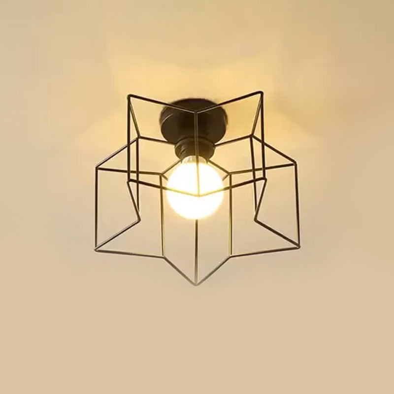 Metallic Star Frame Flush Mount Lamp Modernist 1 Light Close to Ceiling Light in Black/Gold Clearhalo 'Ceiling Lights' 'Close To Ceiling Lights' 'Close to ceiling' 'Flush mount' Lighting' 1933842