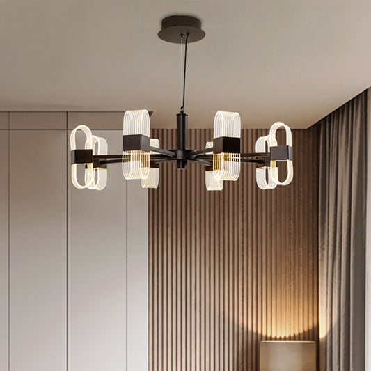 Oblong Hanging Lamp Kit Nordic Metallic 6/8 Heads Black Chandelier Lighting for Living Room 8 Black Clearhalo 'Ceiling Lights' 'Chandeliers' 'Modern Chandeliers' 'Modern' Lighting' 1933843