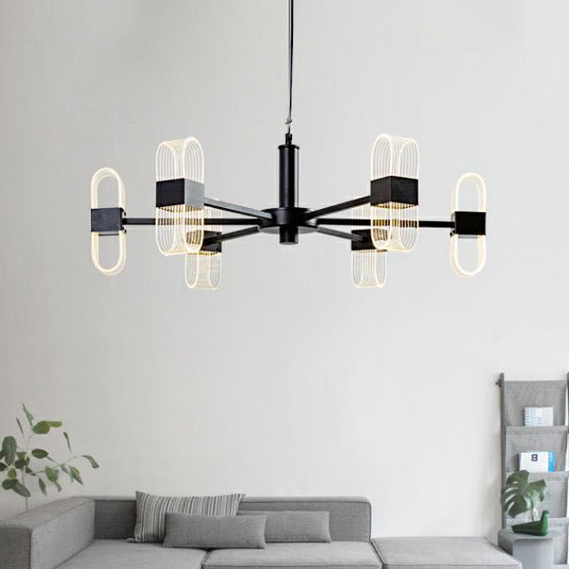 Oblong Hanging Lamp Kit Nordic Metallic 6/8 Heads Black Chandelier Lighting for Living Room Clearhalo 'Ceiling Lights' 'Chandeliers' 'Modern Chandeliers' 'Modern' Lighting' 1933849