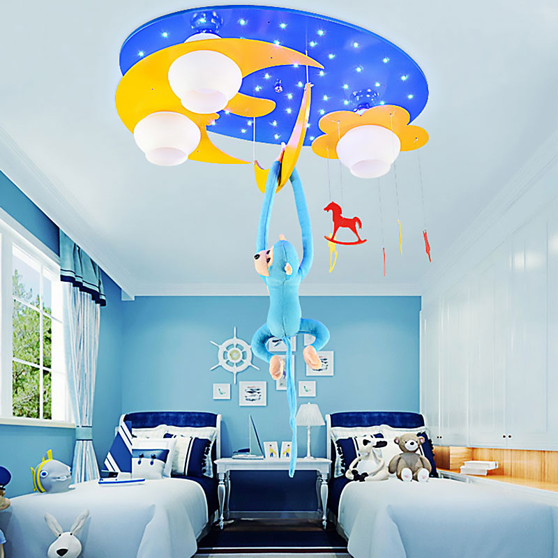 Metal Moon & Star Ceiling Light Child Bedroom Kids Lovely Flush Ceiling Light with Hanging Monkey Clearhalo 'Ceiling Lights' 'Close To Ceiling Lights' 'Close to ceiling' 'Flush mount' Lighting' 193386