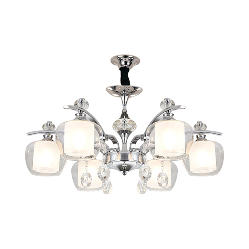 Clear Glass Global Down Lighting Simple 6-Light Chrome Chandelier Lamp with Crystal Strands Deco Clearhalo 'Ceiling Lights' 'Chandeliers' 'Modern Chandeliers' 'Modern' Lighting' 1933863