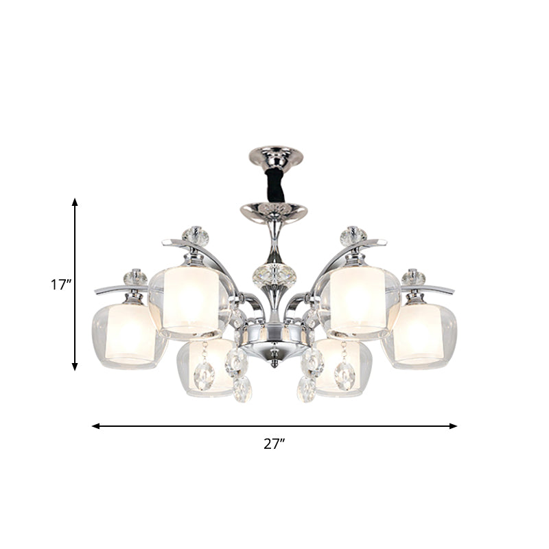 Clear Glass Global Down Lighting Simple 6-Light Chrome Chandelier Lamp with Crystal Strands Deco Clearhalo 'Ceiling Lights' 'Chandeliers' 'Modern Chandeliers' 'Modern' Lighting' 1933864