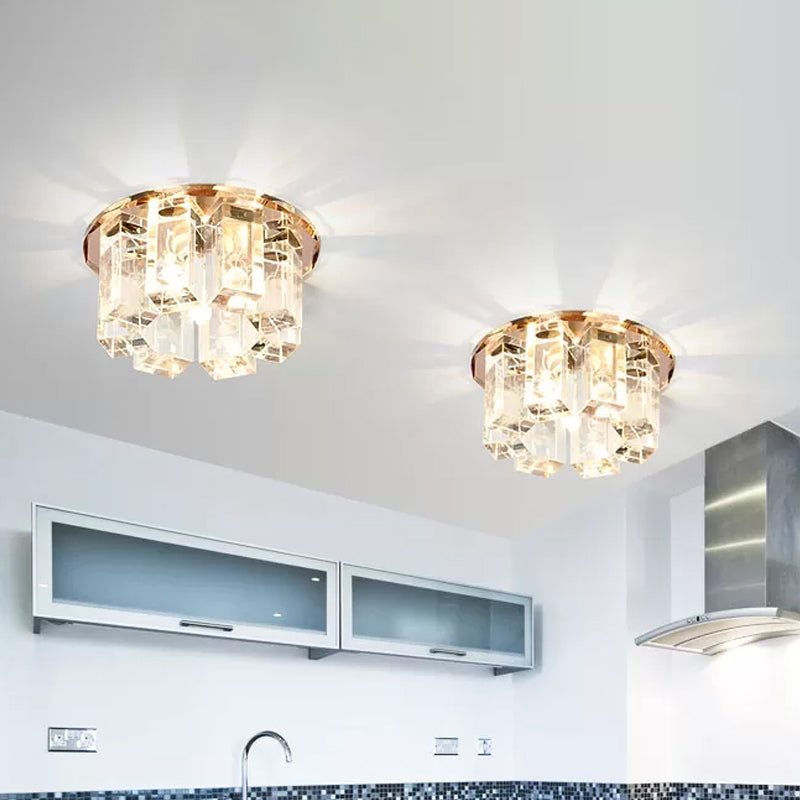 Rectangle Flush Light Simplicity Blue/Gold/Tan Crystal LED Corridor Flush Mount Fixture in Warm/White Light with Round Design Clearhalo 'Ceiling Lights' 'Close To Ceiling Lights' 'Close to ceiling' 'Flush mount' Lighting' 1933866