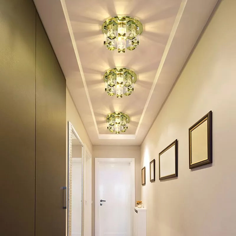 Rectangle Flush Light Simplicity Blue/Gold/Tan Crystal LED Corridor Flush Mount Fixture in Warm/White Light with Round Design Tan Clearhalo 'Ceiling Lights' 'Close To Ceiling Lights' 'Close to ceiling' 'Flush mount' Lighting' 1933869