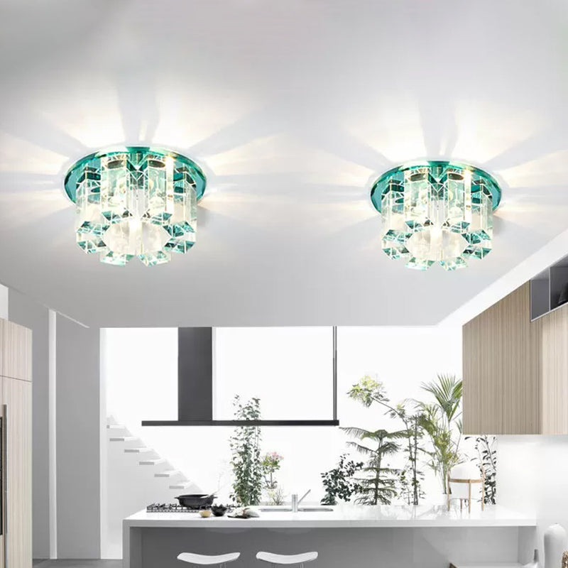 Rectangle Flush Light Simplicity Blue/Gold/Tan Crystal LED Corridor Flush Mount Fixture in Warm/White Light with Round Design Blue Clearhalo 'Ceiling Lights' 'Close To Ceiling Lights' 'Close to ceiling' 'Flush mount' Lighting' 1933871