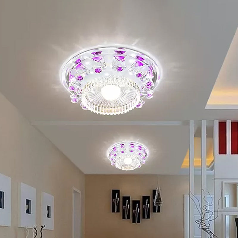 Crystal Cubic Flush Mount Fixture Minimalist LED Ceiling Light in Blue/Purple with Inner Bowl Clear Ribbed Glass Shade Clearhalo 'Ceiling Lights' 'Close To Ceiling Lights' 'Close to ceiling' 'Flush mount' Lighting' 1933874