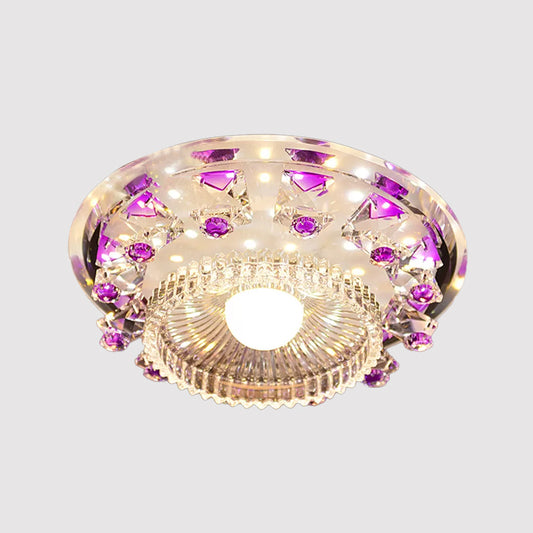 Crystal Cubic Flush Mount Fixture Minimalist LED Ceiling Light in Blue/Purple with Inner Bowl Clear Ribbed Glass Shade Clearhalo 'Ceiling Lights' 'Close To Ceiling Lights' 'Close to ceiling' 'Flush mount' Lighting' 1933876