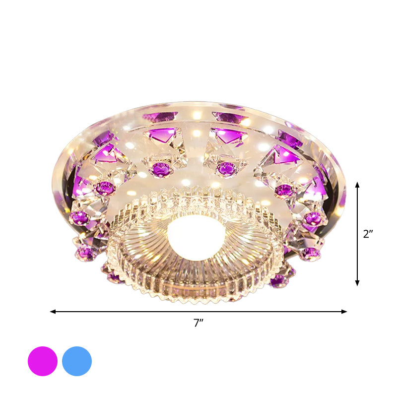 Crystal Cubic Flush Mount Fixture Minimalist LED Ceiling Light in Blue/Purple with Inner Bowl Clear Ribbed Glass Shade Clearhalo 'Ceiling Lights' 'Close To Ceiling Lights' 'Close to ceiling' 'Flush mount' Lighting' 1933877