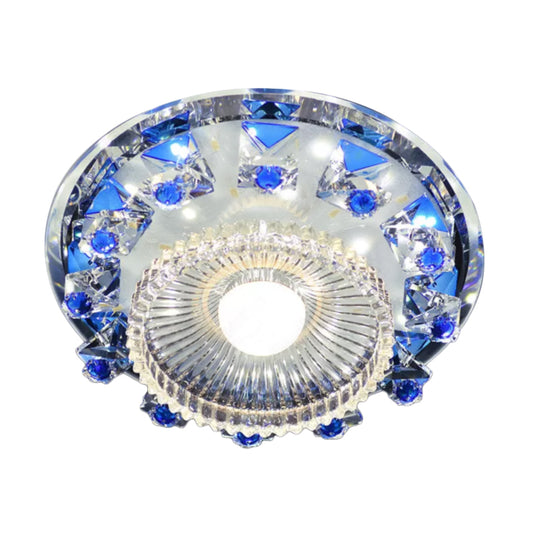 Crystal Cubic Flush Mount Fixture Minimalist LED Ceiling Light in Blue/Purple with Inner Bowl Clear Ribbed Glass Shade Blue Clearhalo 'Ceiling Lights' 'Close To Ceiling Lights' 'Close to ceiling' 'Flush mount' Lighting' 1933878