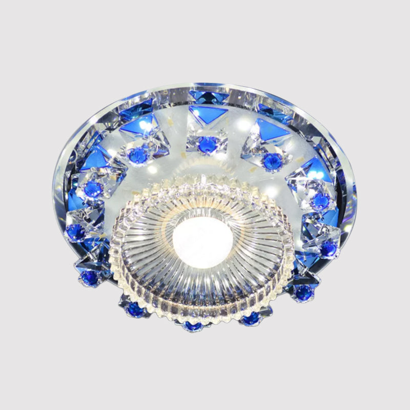 Crystal Cubic Flush Mount Fixture Minimalist LED Ceiling Light in Blue/Purple with Inner Bowl Clear Ribbed Glass Shade Clearhalo 'Ceiling Lights' 'Close To Ceiling Lights' 'Close to ceiling' 'Flush mount' Lighting' 1933879