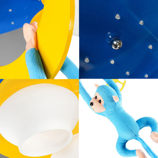 Metal Moon & Star Ceiling Light Child Bedroom Kids Lovely Flush Ceiling Light with Hanging Monkey Clearhalo 'Ceiling Lights' 'Close To Ceiling Lights' 'Close to ceiling' 'Flush mount' Lighting' 193389