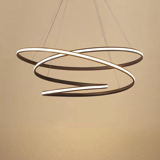 Iron Screwy Circle Drop Lamp Simplicity LED Chandelier Lighting Fixture in Coffee, Warm/White Light Coffee Clearhalo 'Ceiling Lights' 'Chandeliers' 'Modern Chandeliers' 'Modern' Lighting' 1933922
