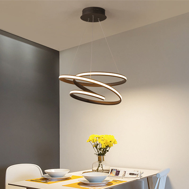 Iron Screwy Circle Drop Lamp Simplicity LED Chandelier Lighting Fixture in Coffee, Warm/White Light Clearhalo 'Ceiling Lights' 'Chandeliers' 'Modern Chandeliers' 'Modern' Lighting' 1933923