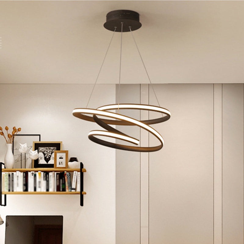 Iron Screwy Circle Drop Lamp Simplicity LED Chandelier Lighting Fixture in Coffee, Warm/White Light Clearhalo 'Ceiling Lights' 'Chandeliers' 'Modern Chandeliers' 'Modern' Lighting' 1933924
