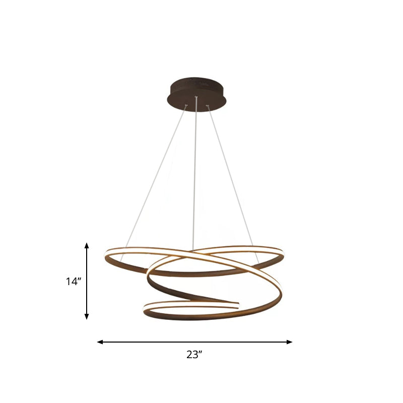 Iron Screwy Circle Drop Lamp Simplicity LED Chandelier Lighting Fixture in Coffee, Warm/White Light Clearhalo 'Ceiling Lights' 'Chandeliers' 'Modern Chandeliers' 'Modern' Lighting' 1933926