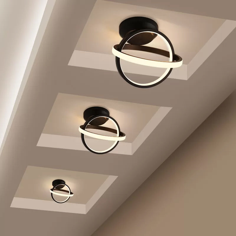 Crossed Circle Metallic Flush Mount Lamp Minimalist Black/White LED Ceiling Flush in Warm/White Light Black Clearhalo 'Ceiling Lights' 'Close To Ceiling Lights' 'Close to ceiling' 'Flush mount' Lighting' 1933927