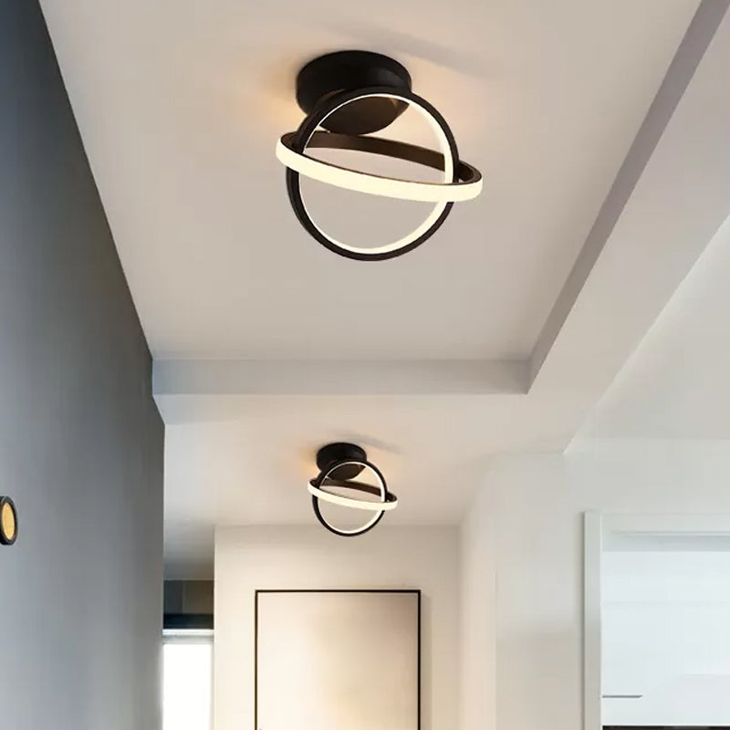 Crossed Circle Metallic Flush Mount Lamp Minimalist Black/White LED Ceiling Flush in Warm/White Light Clearhalo 'Ceiling Lights' 'Close To Ceiling Lights' 'Close to ceiling' 'Flush mount' Lighting' 1933928