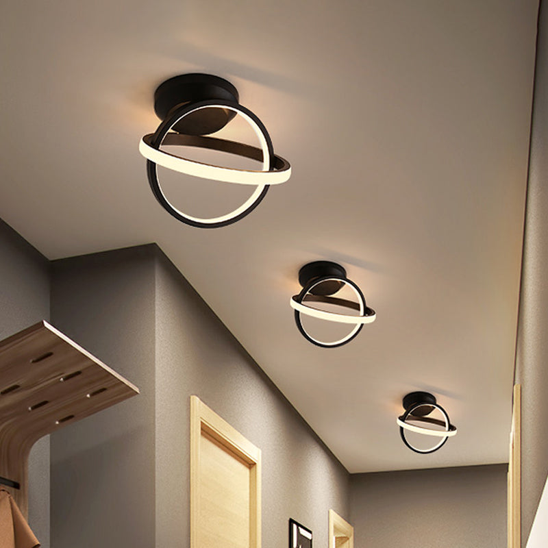 Crossed Circle Metallic Flush Mount Lamp Minimalist Black/White LED Ceiling Flush in Warm/White Light Clearhalo 'Ceiling Lights' 'Close To Ceiling Lights' 'Close to ceiling' 'Flush mount' Lighting' 1933929