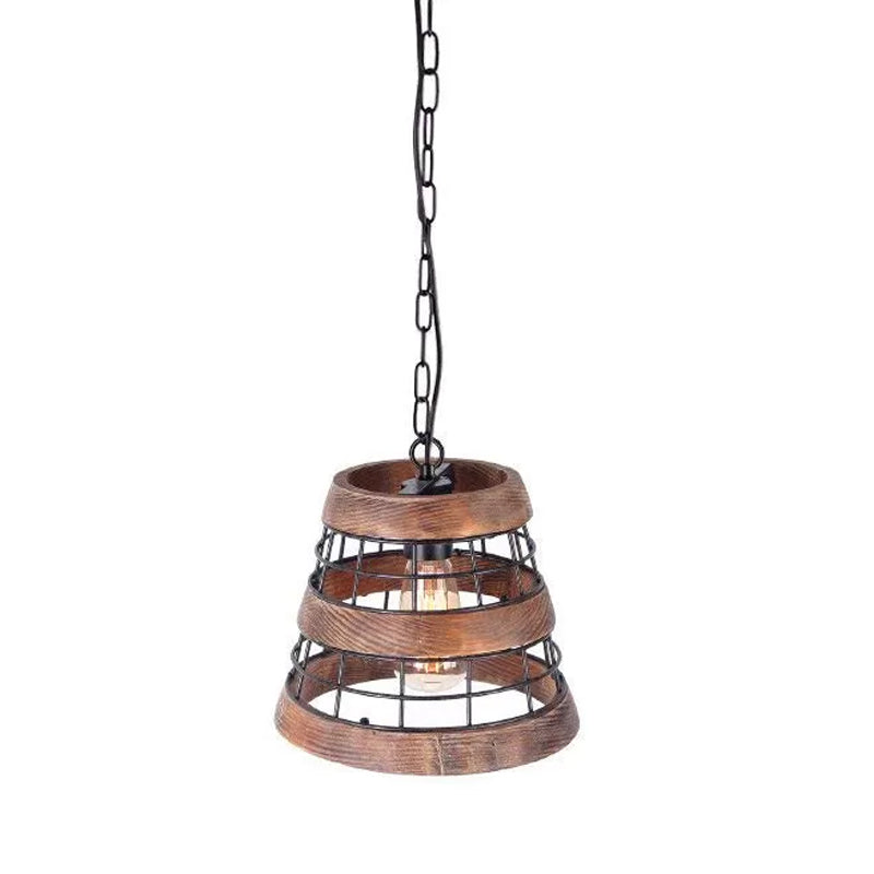 Tapered Kitchen Pendant Light Rural Metal 1 Head Dark Wood Suspended Lighting Fixture with Wire Guard Clearhalo 'Ceiling Lights' 'Pendant Lights' 'Pendants' Lighting' 1934000