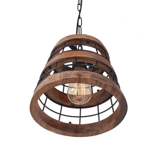 Tapered Kitchen Pendant Light Rural Metal 1 Head Dark Wood Suspended Lighting Fixture with Wire Guard Clearhalo 'Ceiling Lights' 'Pendant Lights' 'Pendants' Lighting' 1934001