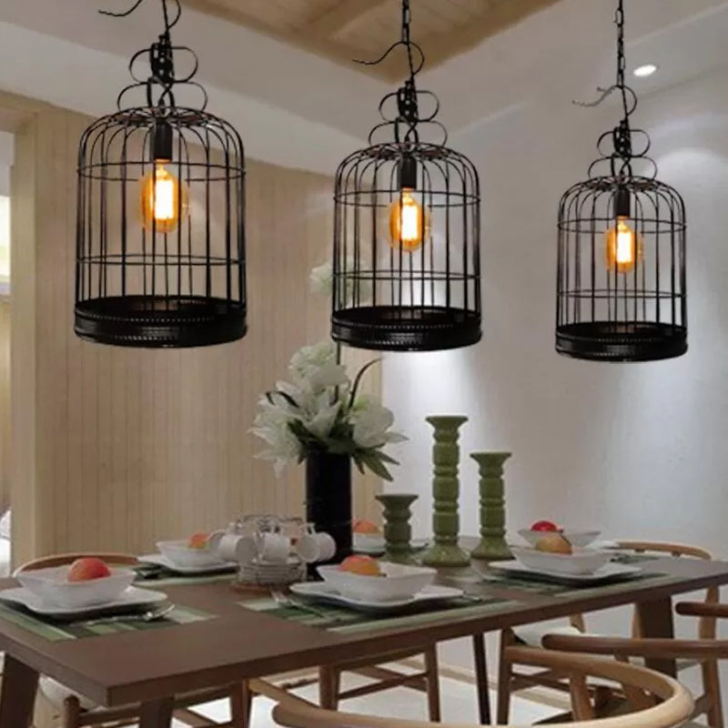 Black/White Birdcage Drop Lamp Rustic Metal 8"/10"/16" Wide Single Dining Room Ceiling Pendant Light Clearhalo 'Ceiling Lights' 'Pendant Lights' 'Pendants' Lighting' 1934030