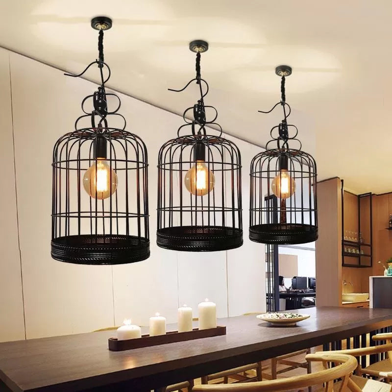 Black/White Birdcage Drop Lamp Rustic Metal 8"/10"/16" Wide Single Dining Room Ceiling Pendant Light Clearhalo 'Ceiling Lights' 'Pendant Lights' 'Pendants' Lighting' 1934031